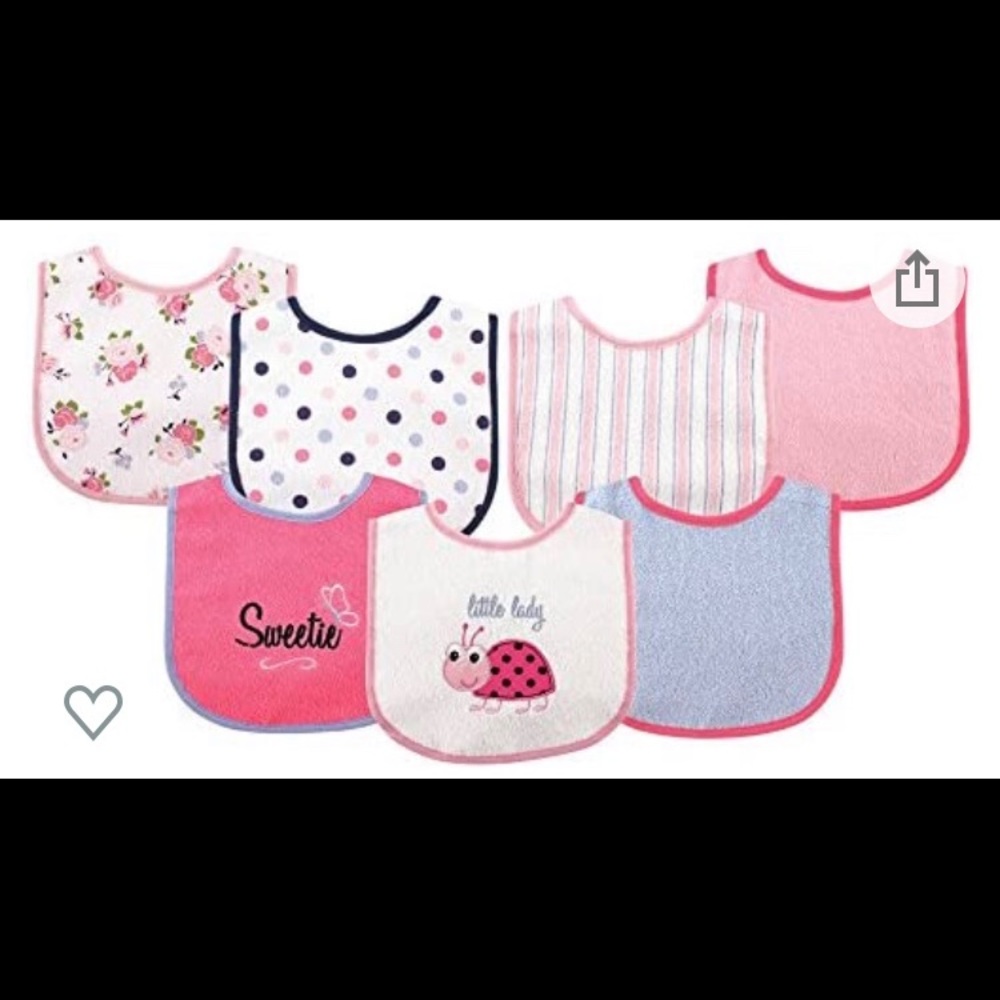 Luvable Friends Baby Girl Terry Bibs - 7-Pack